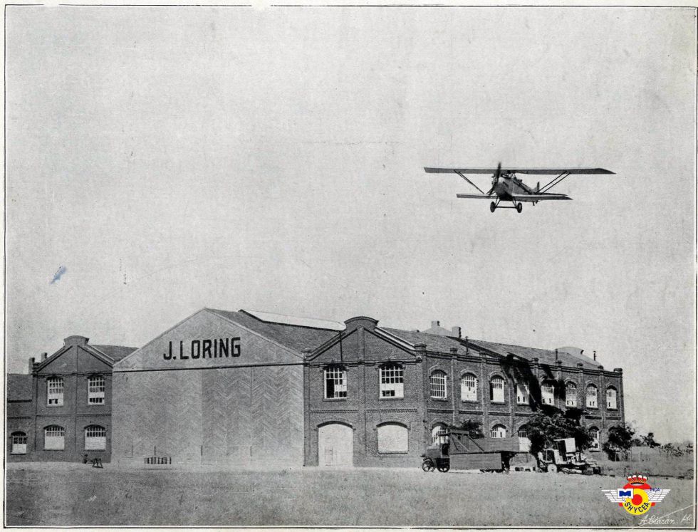 Foto antigua de los talleres Loring en España, donde se fabricaban los aviones de Jorge Loring Martínez.